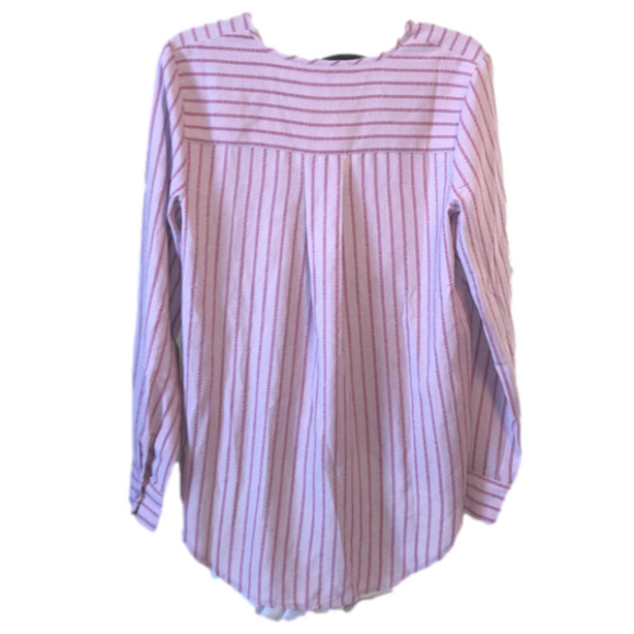 BCBG Maxazria Pink and Mauve Striped Blouse Faux wrap V Neck high-lo Size Small - Picture 7 of 12